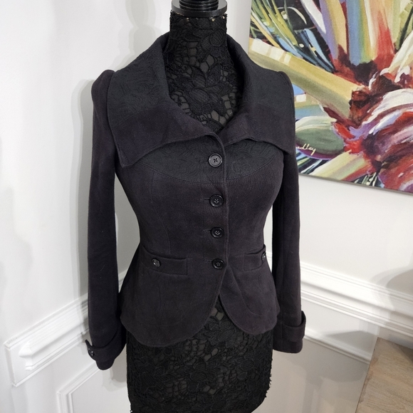 Free People Jackets & Blazers - Vintage Free People Womens Size 4 Button Front Long Sleeve Black Jacket U Y2K
